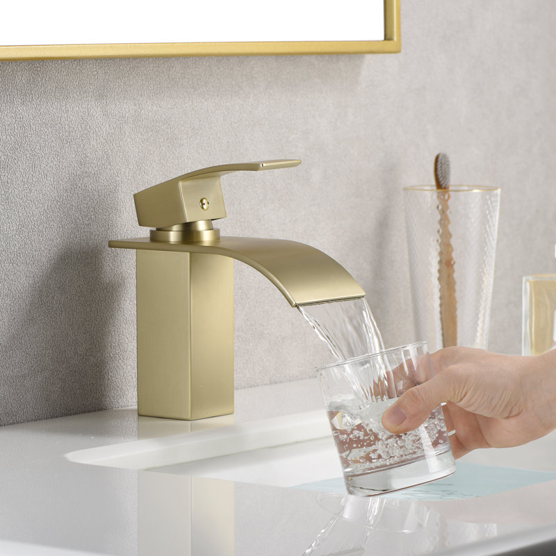 Sumerain Waterfall Bathroom Sink Faucet Modern Vanity Faucet Lead-Free 304 Stainless Steel Single Handle, Brushed Gold