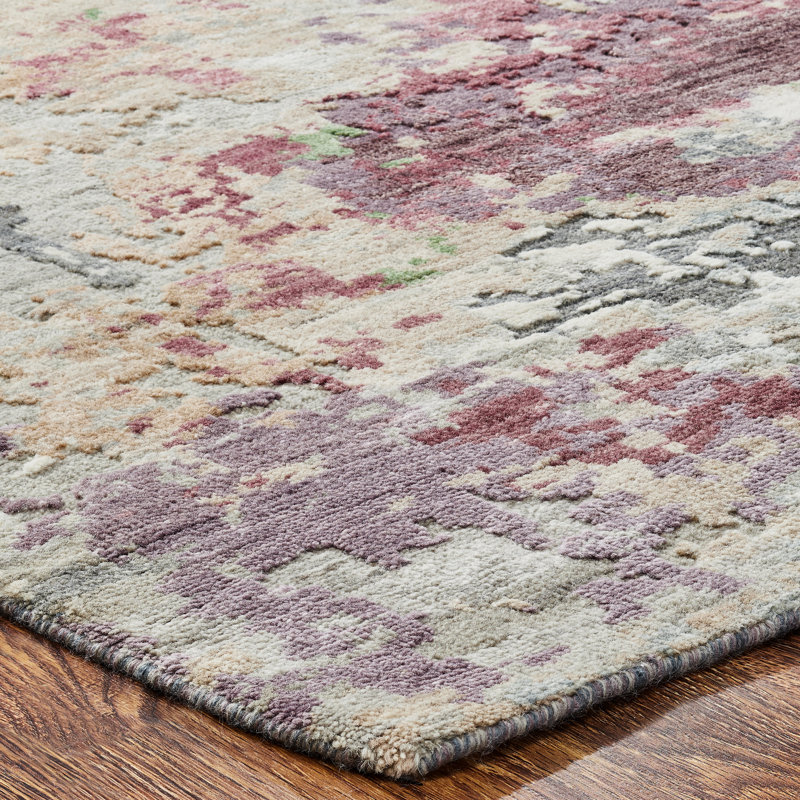 Hand Knotted Wool Abstract Area Rug, Rectangle 2' x 3'
