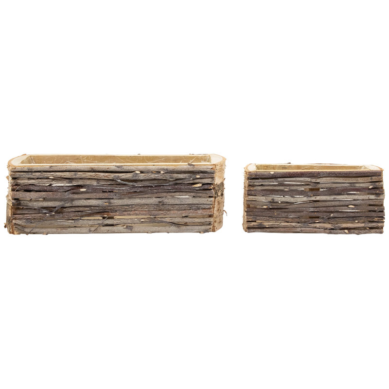 Wooden Log And Twig Flower Box Planters - 11.75" - Set Of 2