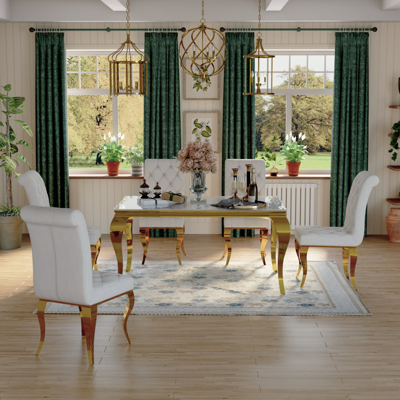 Kenyara Glass Top Metal Base Dining Table, Gold