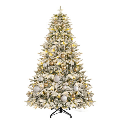 7 FT Pre-Lit Snow Flocked Christmas Tree with 11 Lighting Modes