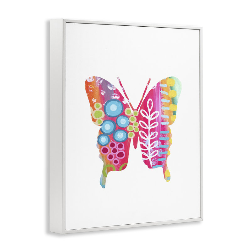 «Pink Florals Butterfly», art de la giclée encadrée par Lisa Nohren, Estampe numérique encadrée blanc bord de mer