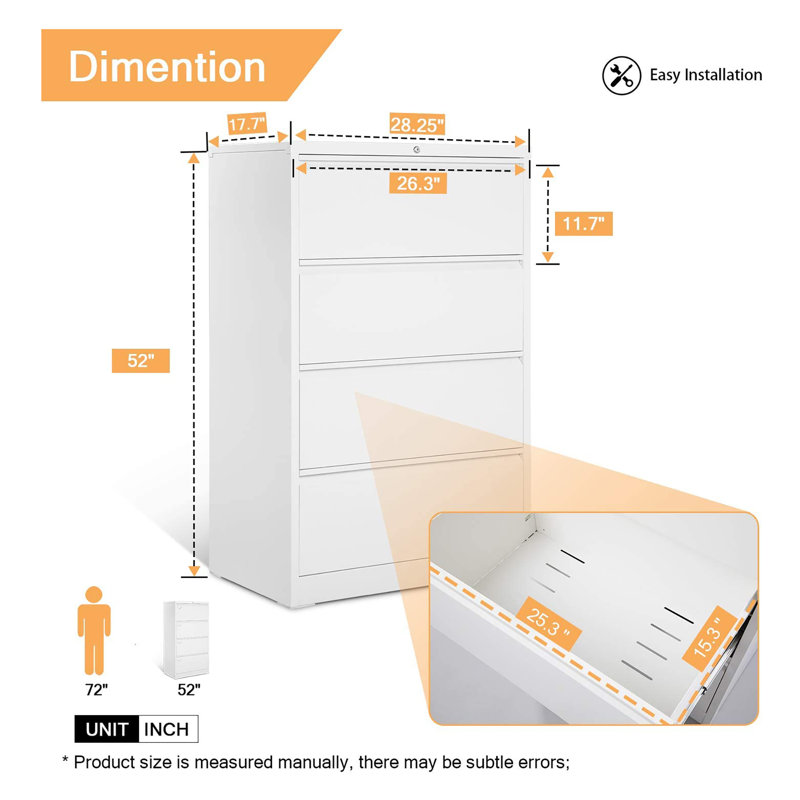 Aobabo Locking Metal Office Storage Organizer Filing Cabinet, White