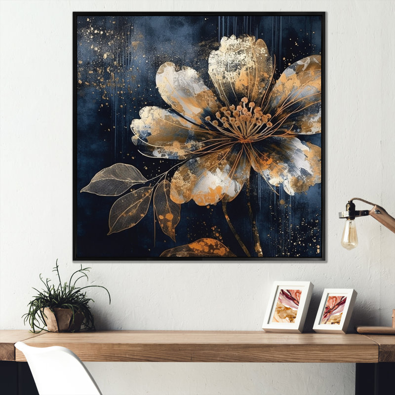 Rubena - pétales de marguerites sur toile, H 16 po x l 16 po x P 1 po, Cadre flottant noir