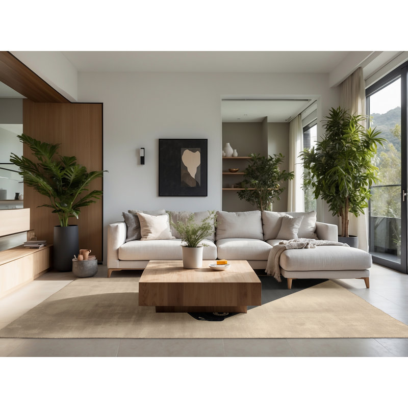 Tapis beige moelleux et moelleux de livraison moderne et contemporain Eckman, 5 x 8
