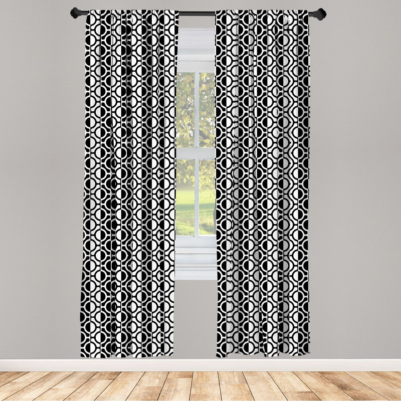 Black and White Geometric Semi-Sheer Rod Pocket Curtain Panels, 28" x 63"
