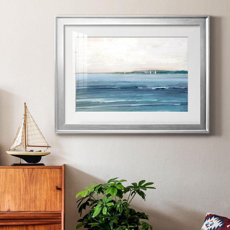 " Distant Twilight " Painting Print, Silver Framed, 22.5" H x 30.5" W x 1" D, White