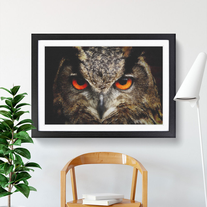 Great Horned Owl - Single Picture Frame Print on MDF, Black Framed, 62cm H x 87cm W x 2cm D