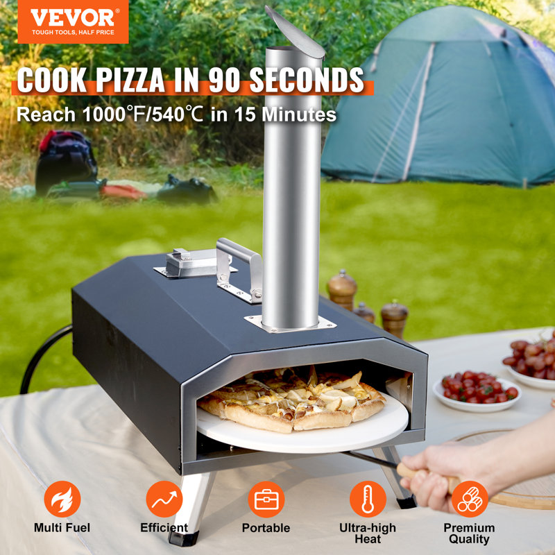 VEVOR 12-Inch Black and Stainless Steel Gas and Wood Outdoor Pizza Oven