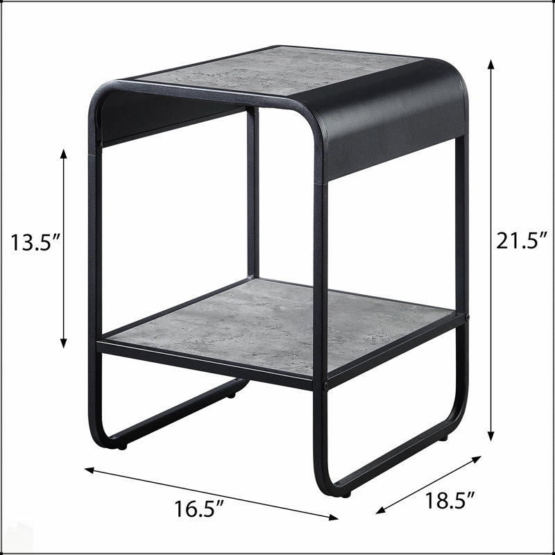 Table de bout à 1 tablette en béton gris et noir avec bords arrondis pour une vie moderne et un rangement supplémentaire