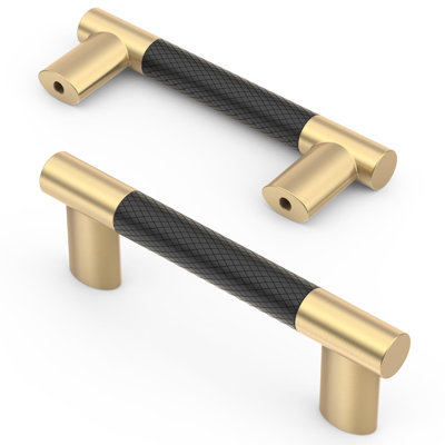 10 Pack Knurled Cabinet Pulls And Handles, 3 Inch Hole Center, Zinc Alloy Construction With Black And Gold Finish For Kitchen Cabinets, Drawers, And Furniture