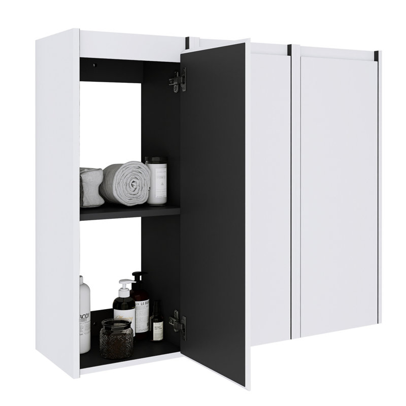 Armoire latérale 12 po, 3 portes, 3 portes, moderne, blanche, nombreuses options de rangement, fixation en douceur, choix