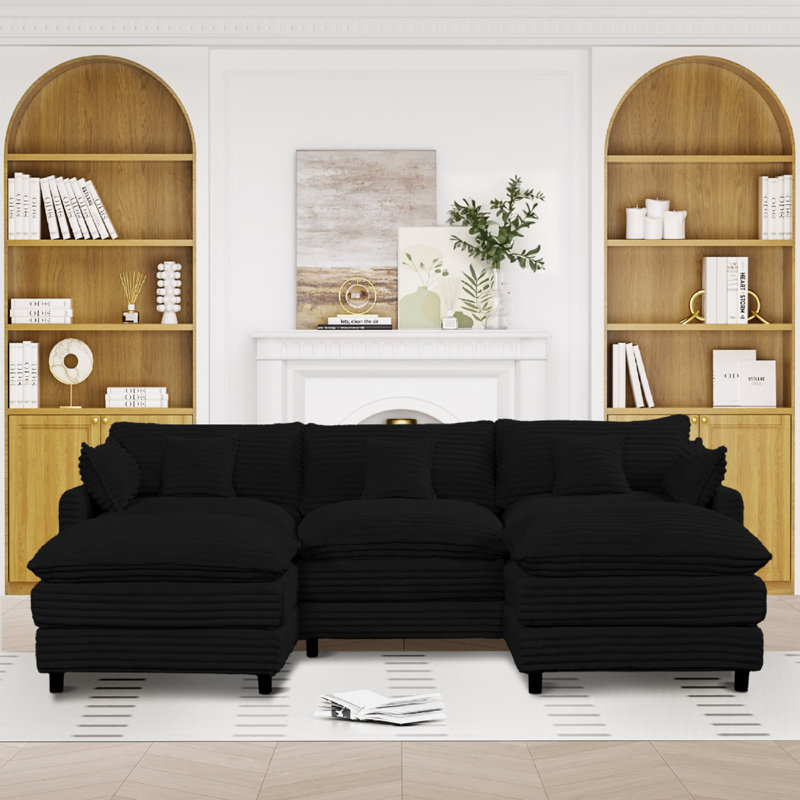 Ensemble de 7 pièces spacieux en velours côtelé avec rangement, style moderne pour la maison et le bureau