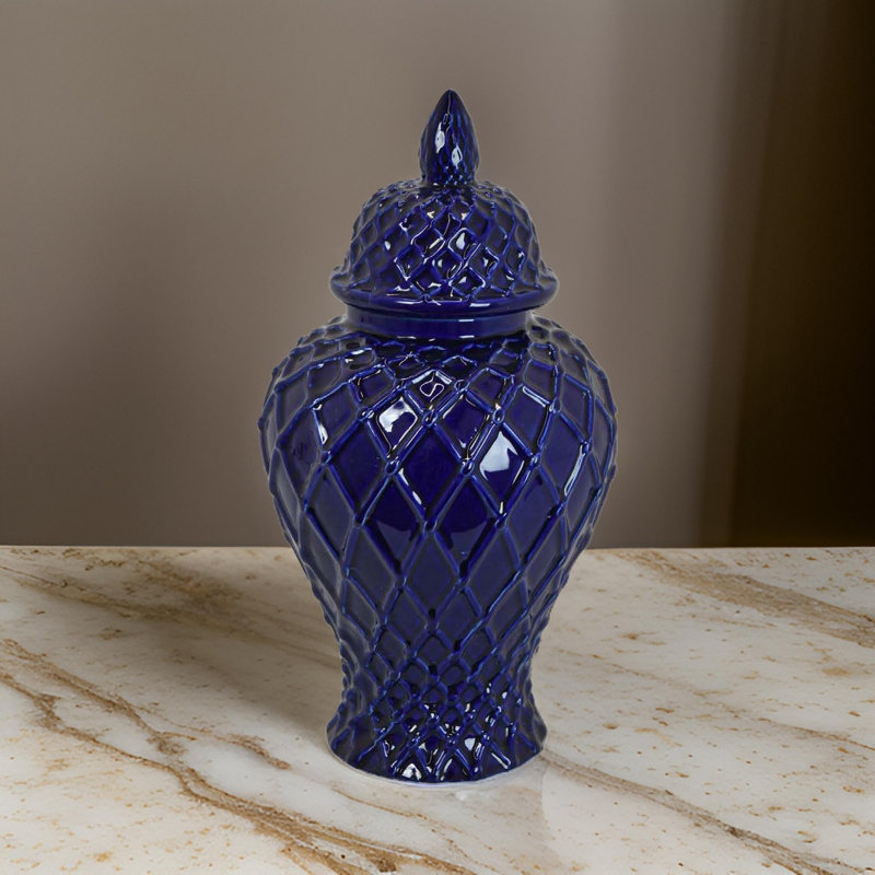Pot en céramique Jyri, Bleu, H 19,5 po x l 10,25 po x P 10,25 po