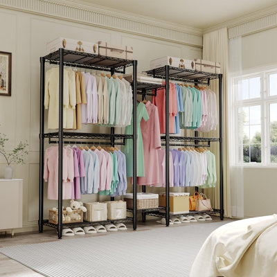 Heavy Duty Clothes Rack, 1870 LBS Load Freestanding Garment Rack with Adjustable Shelves&Hanging Rods, Portable Closet