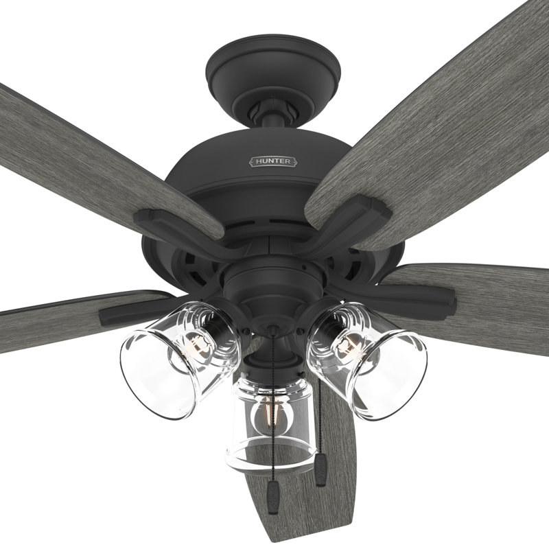 Ventilateur 60 pales 60 lumières avec lumières et chaînes à tirer 60 po Dondra, Noir mat