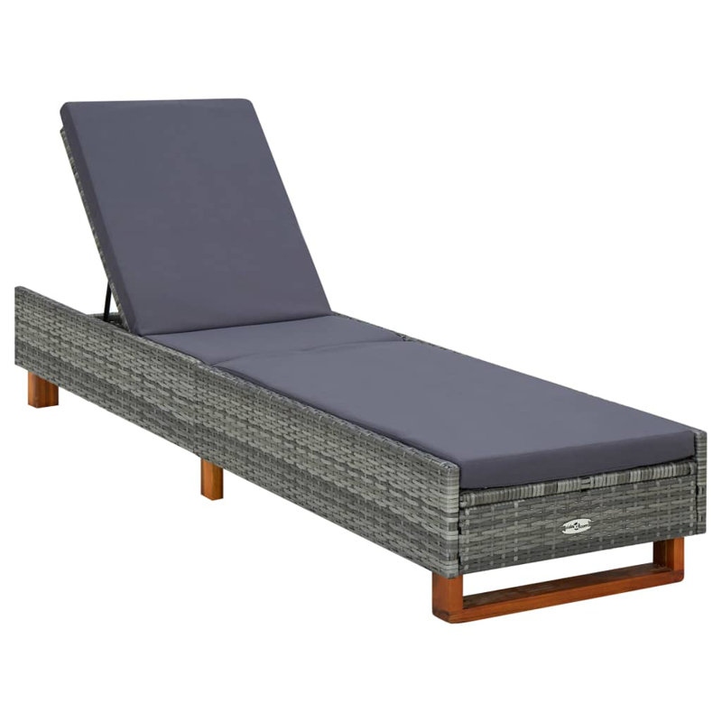 Isak 80" Long Reclining Acacia Single Chaise with Cushions, Gray, Gray