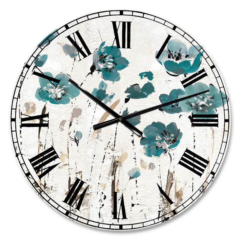 Fields of Turquoise Watercolor Flower II - Horloge murale traditionnelle, Petit