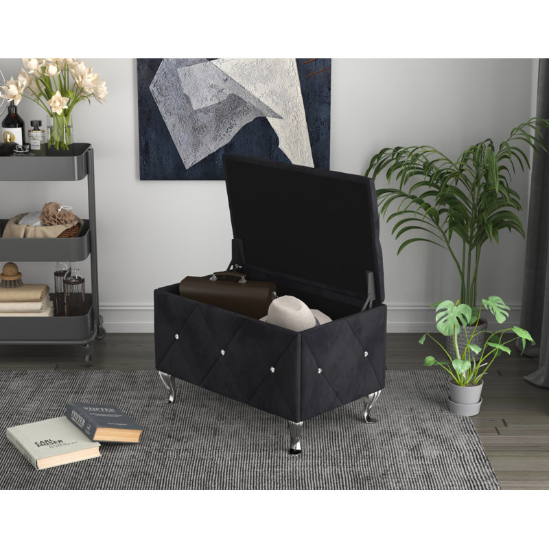 Banc de rangement rembourré Carnes, H 18,9 po x l 30 po x P 18,3 po, Noir
