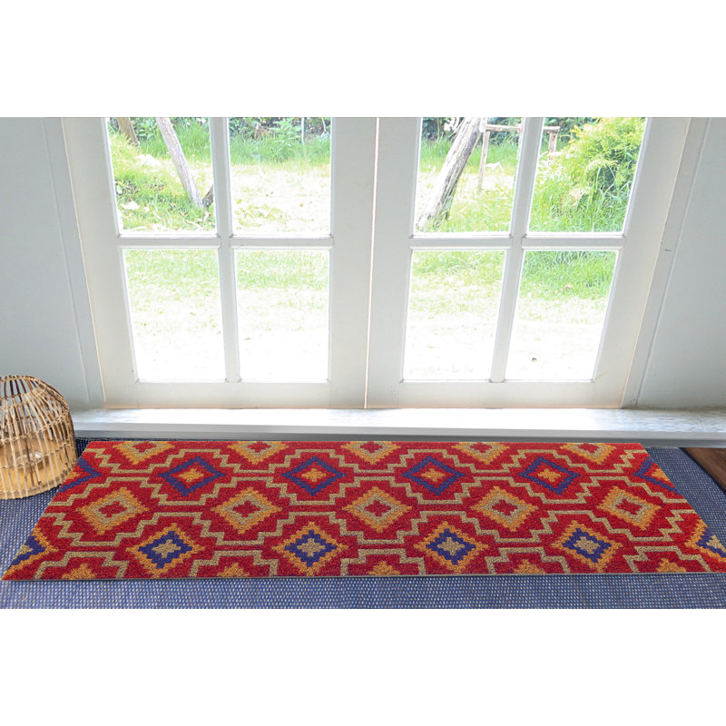 Yaneira Lhasa Kilim Entryway Doormat, 18" W x 60" L, Rubber, Coir