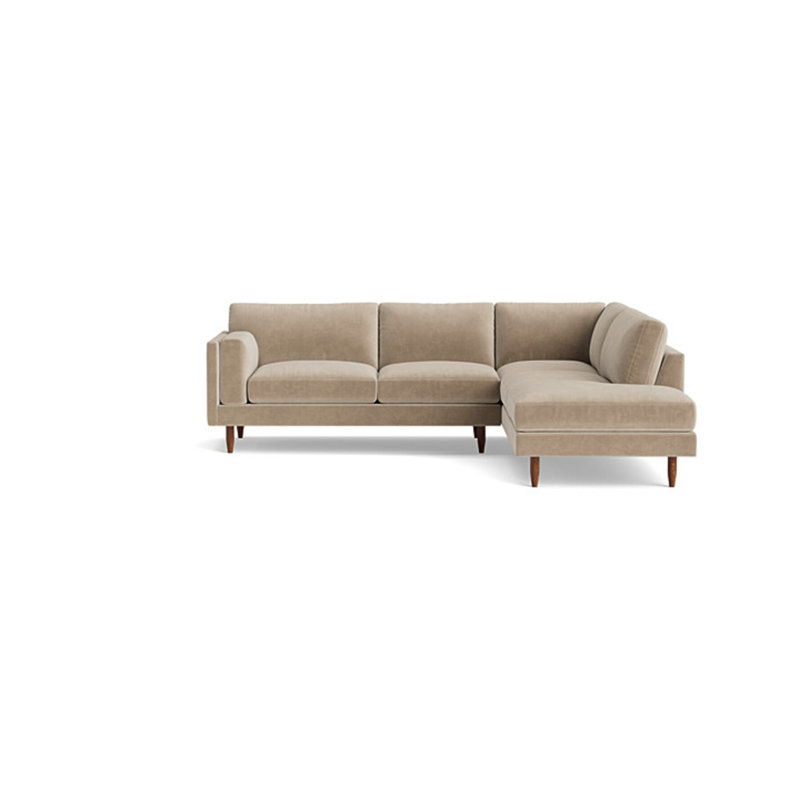Skinny Fat Sectional, Velvet - Beige, Right Hand Facing