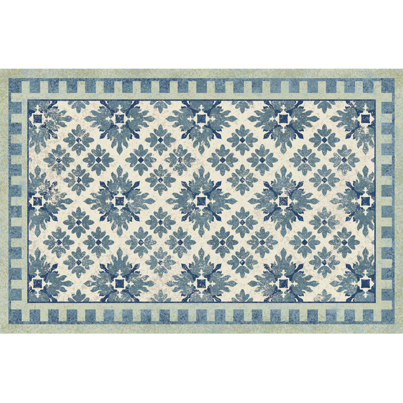 Tapis de cuisine à profil bas Un-Rug Kirkwood par Matterly , Rectangle 1 pi 10 po x 2 pi 10 po, Bleu