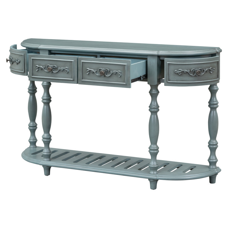 U_STYLE Table de console à console courbée moderne et contemporaine de 52 po avec 4 tiroirs et 1 tablette, Gris, Gris ancien