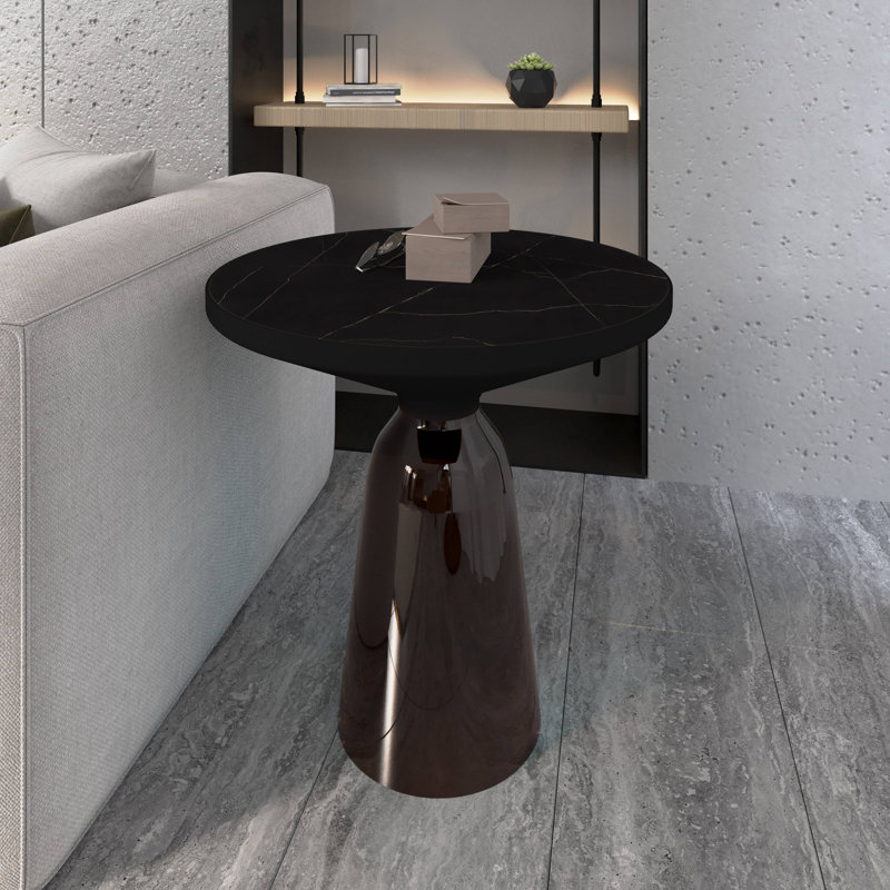 Modern Black and Grey Glass Round Side Table