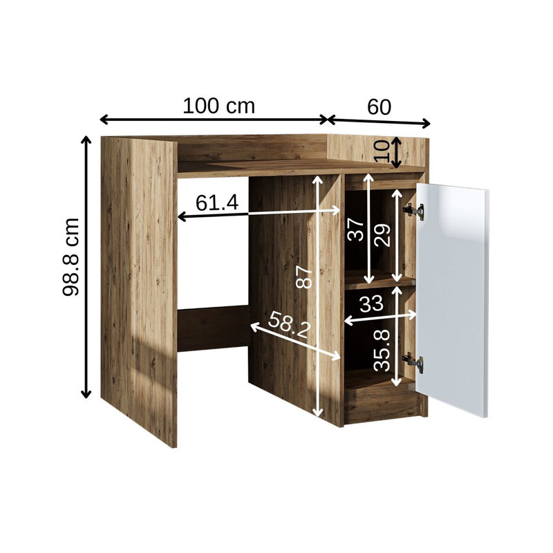 Derin Washing Machine Cabinet with Cupboard, 100 cm, White/Oak
