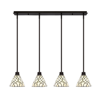Edge 4 Light Linear Pendalier Shown In Espresso Finish With 7" Sandhill Art Glass