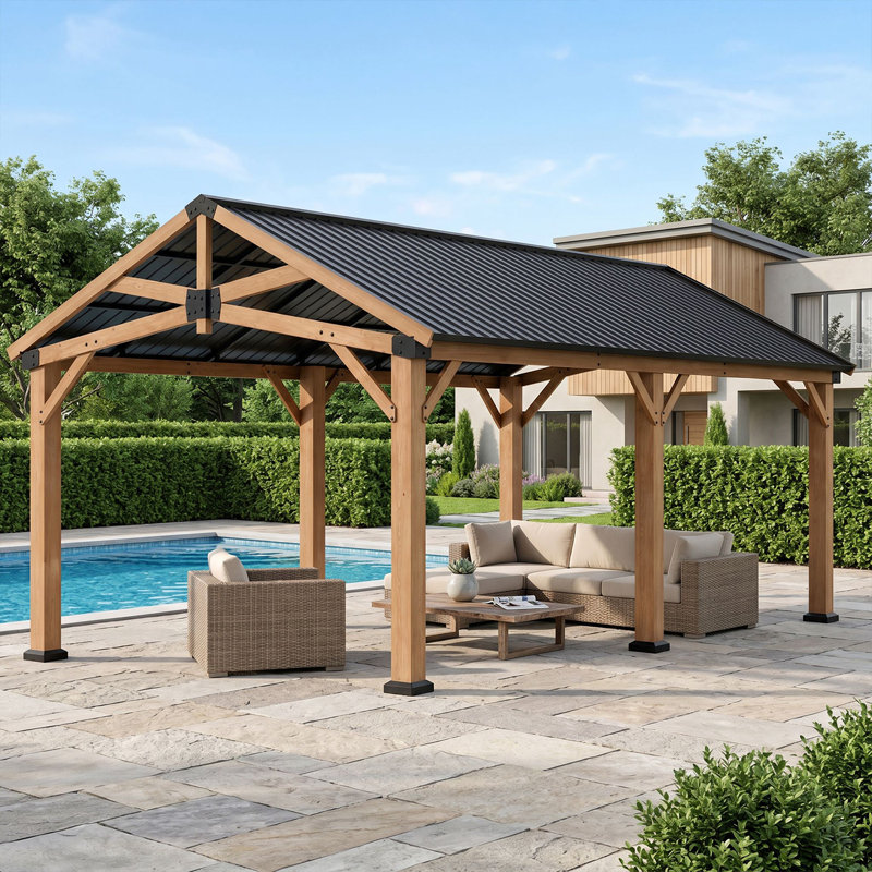 Jolydale 20 pi. L 12 pi. D Pavillon de jardin à toit rigide avec toit en acier galvanisé, convient aux patios, à la pelouse et à la cour