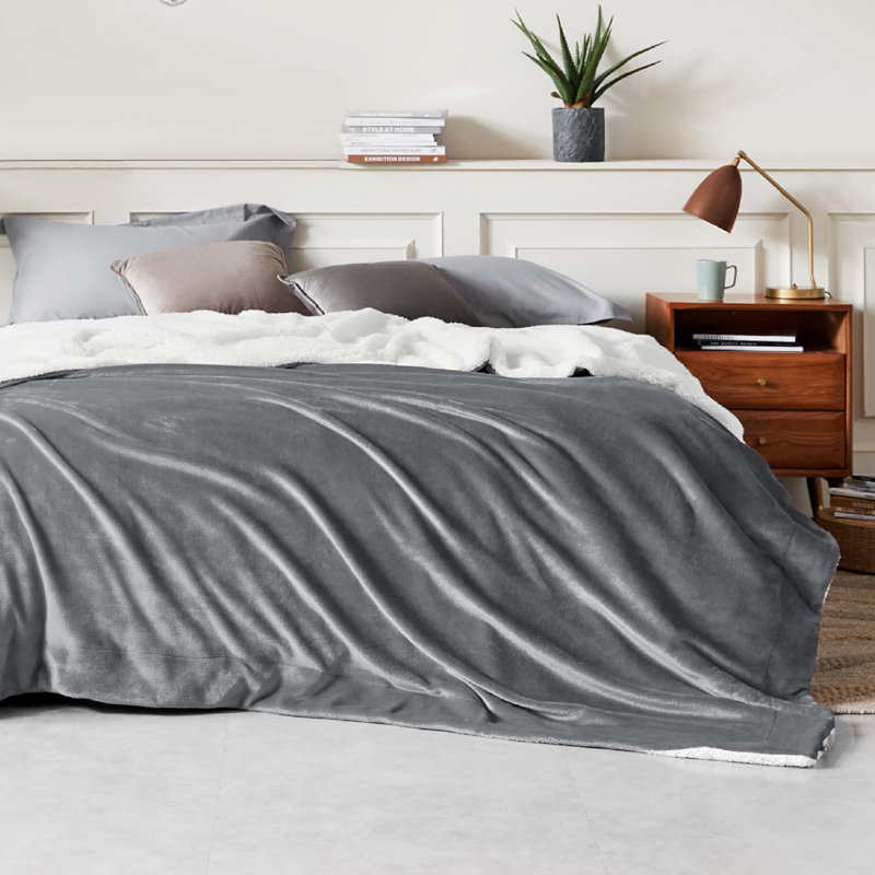 Bedsure Soft Sherpa Fleece Throw Blanket, Grey, 150cm x 200cm