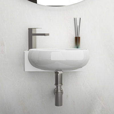 White Ceramic Wall Mount Bathroom Sink 16X11 Inch, Rectangular, Stain , Acid Low Water Absorption, Smooth Polished, Installation Accessories Surface, Directions