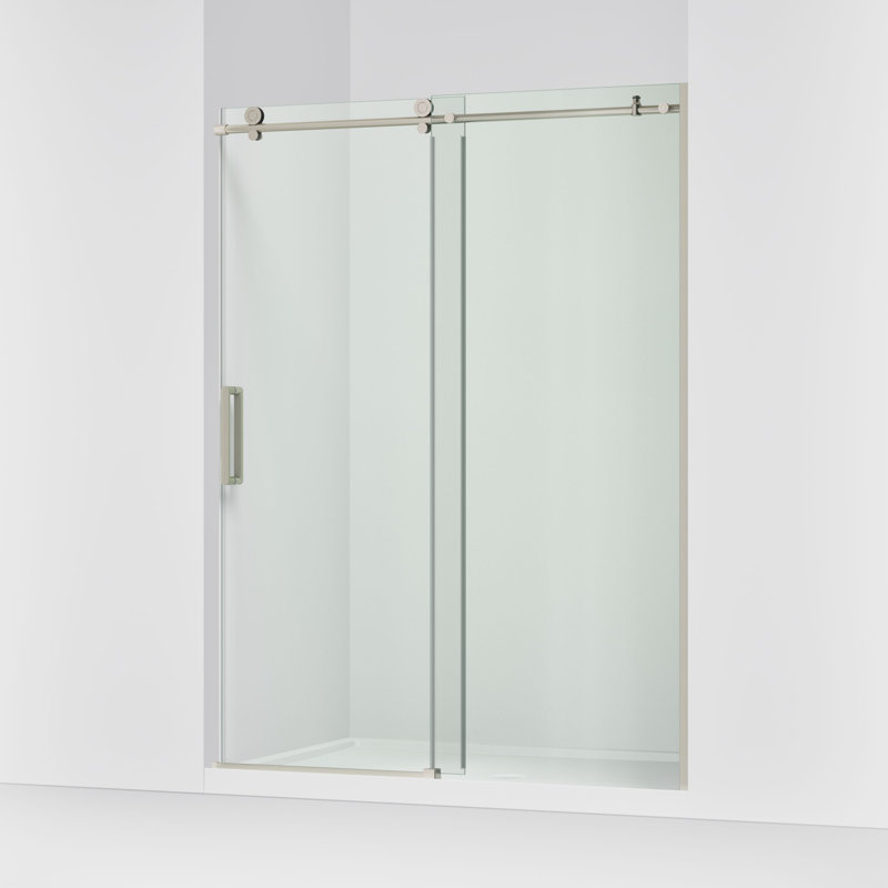 Composed Sliding Shower Door, 78 In. H X 56-1/8 - 59-7/8 In. W, With 3/8 In. Thick Crystal Clear Glass, Nickel