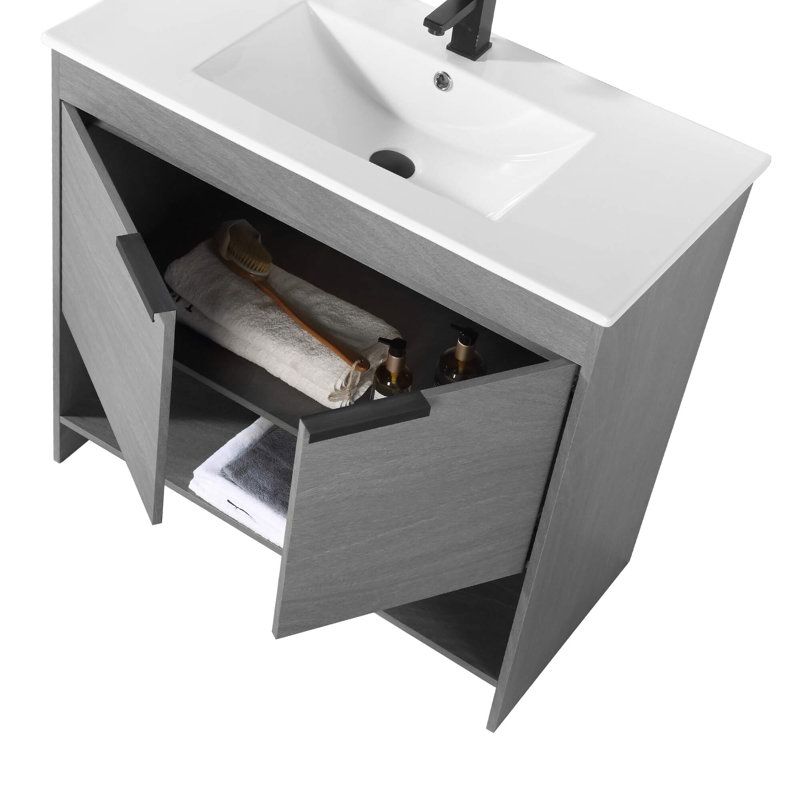 36'' Single Bathroom Vanity with Vitreous China Top, Classic Gray