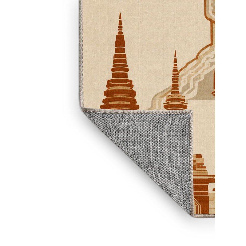 Machine Washable Paublo Chiang Mai Temples Global Inspired Oriental Rug in Beige – Beige Binding, 4x6