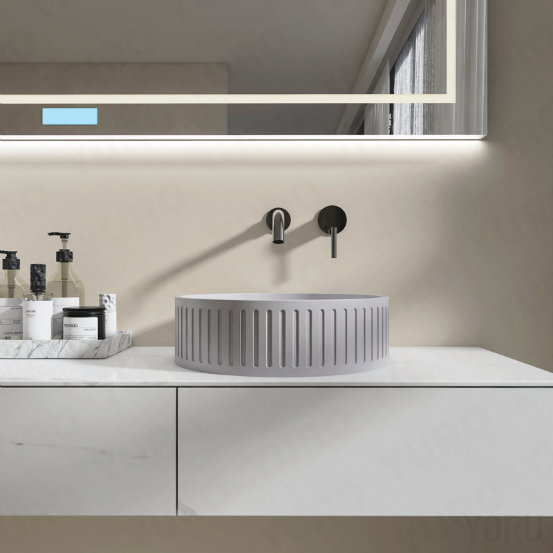 15'' Concrete Round Modern Gray Bathroom Sink