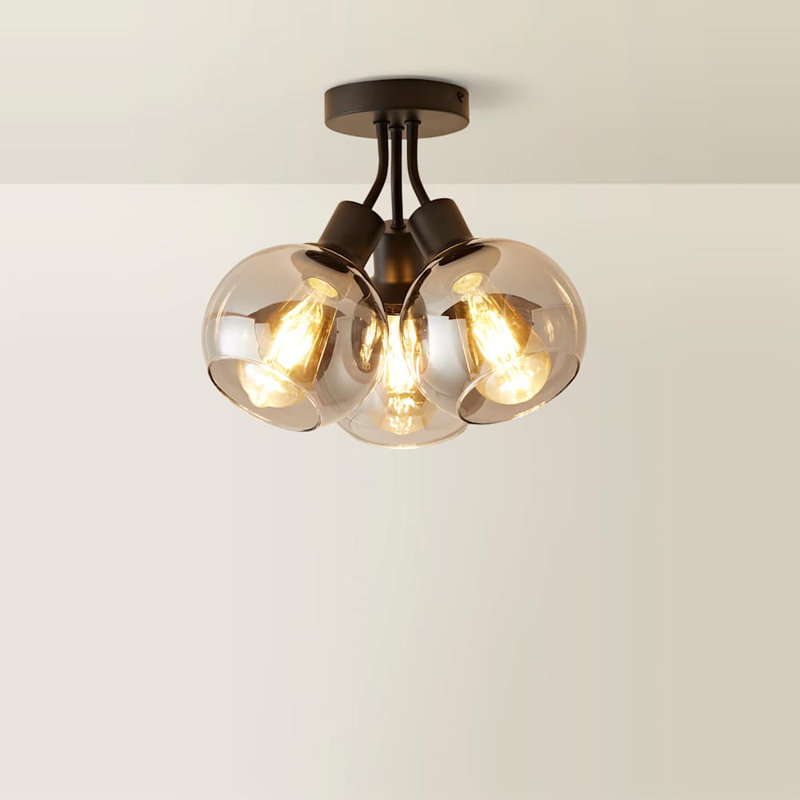 Dejuane Glass Semi Flush Mount, Matte Black, Grey