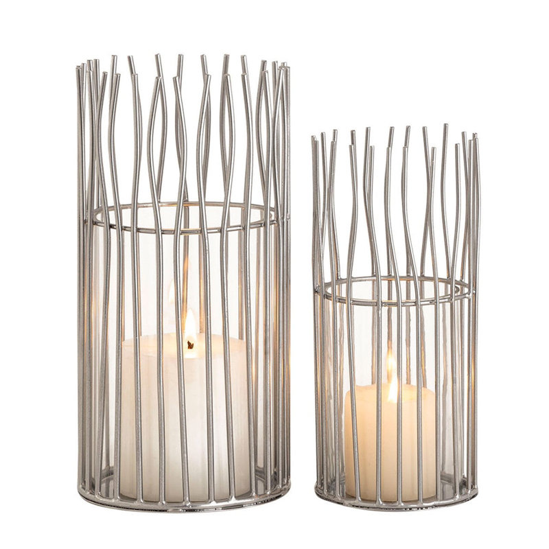 2 Piece Aluminum Tealight Holder Set, Silver
