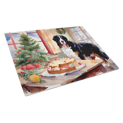 Bernese Mountain Dog Christmas Cookies Glass Cutting Board