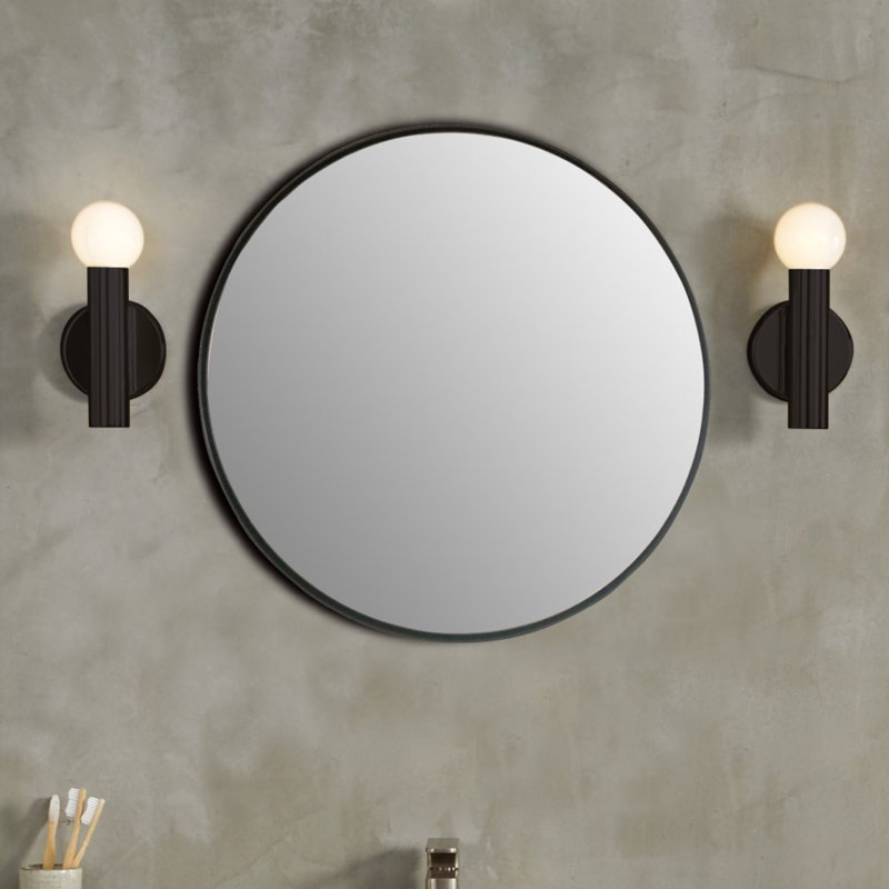 Metal Round Mirror, 23.5" x 23.5", Black