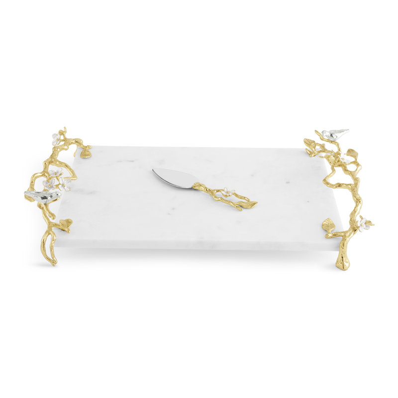 Lovebirds Silver & Gold Chesseboard w Knife