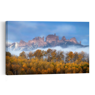 Golden Fall Mountains Colorful Abstract Contemporary Orange Tree Autumn Forest Wall Art Print 1 Piece Wrapped Canvas Wall Art