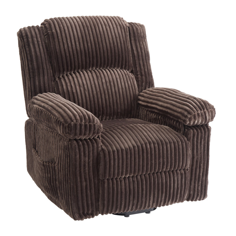 Corduroy Recliner Chair, Manual Recliner Sofa with Pillow Top Arms & Side Pocket, 400LB Capacity, Brown