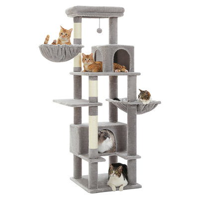 Arbre à chat de 66 po pour chats d'intérieur grand adulte, tour de chat avec poteau à griffes recouvert de sisal, très grand hamac en métal [20 po x 12 po] et 2 grands condos