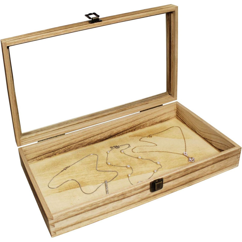 Boîte à bijoux en verre, Bois jaune clair