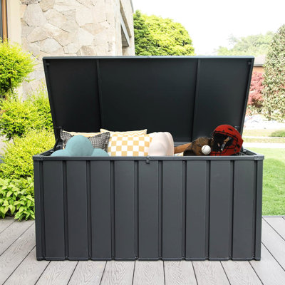 120 Gallon Outdoor Lockable Box - Waterproof, For Patio Cushions, Pillows, Accessories  Dark Gray Large Deck Storage Lockable, Enjoyment