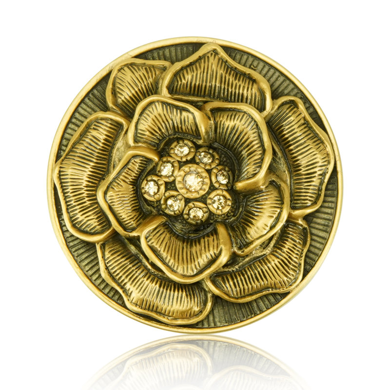 FLORAL VIEW KNOB; CLEAR CRYSTAL, Gold