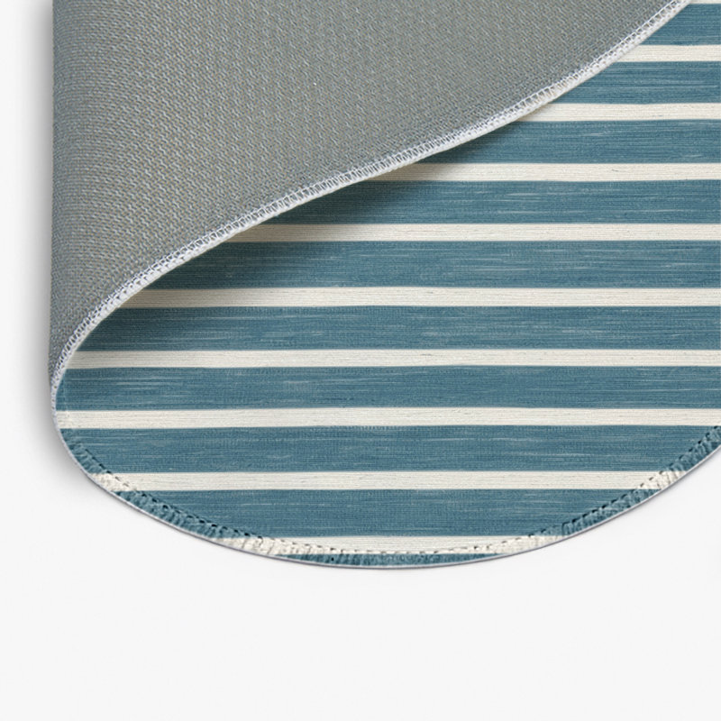 Tapis intérieur / extérieur bleu HorizontalStripes, Rond 5 pi