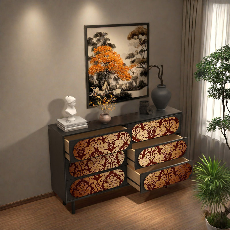 Buffet de rangement à six tiroirs en pin